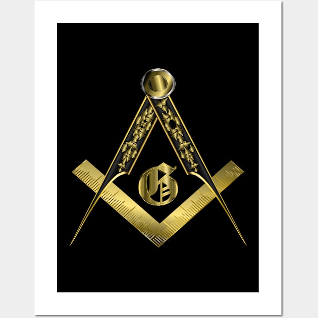 Masonic Square and Compass -Black  Gold Wall Art by geodesyn